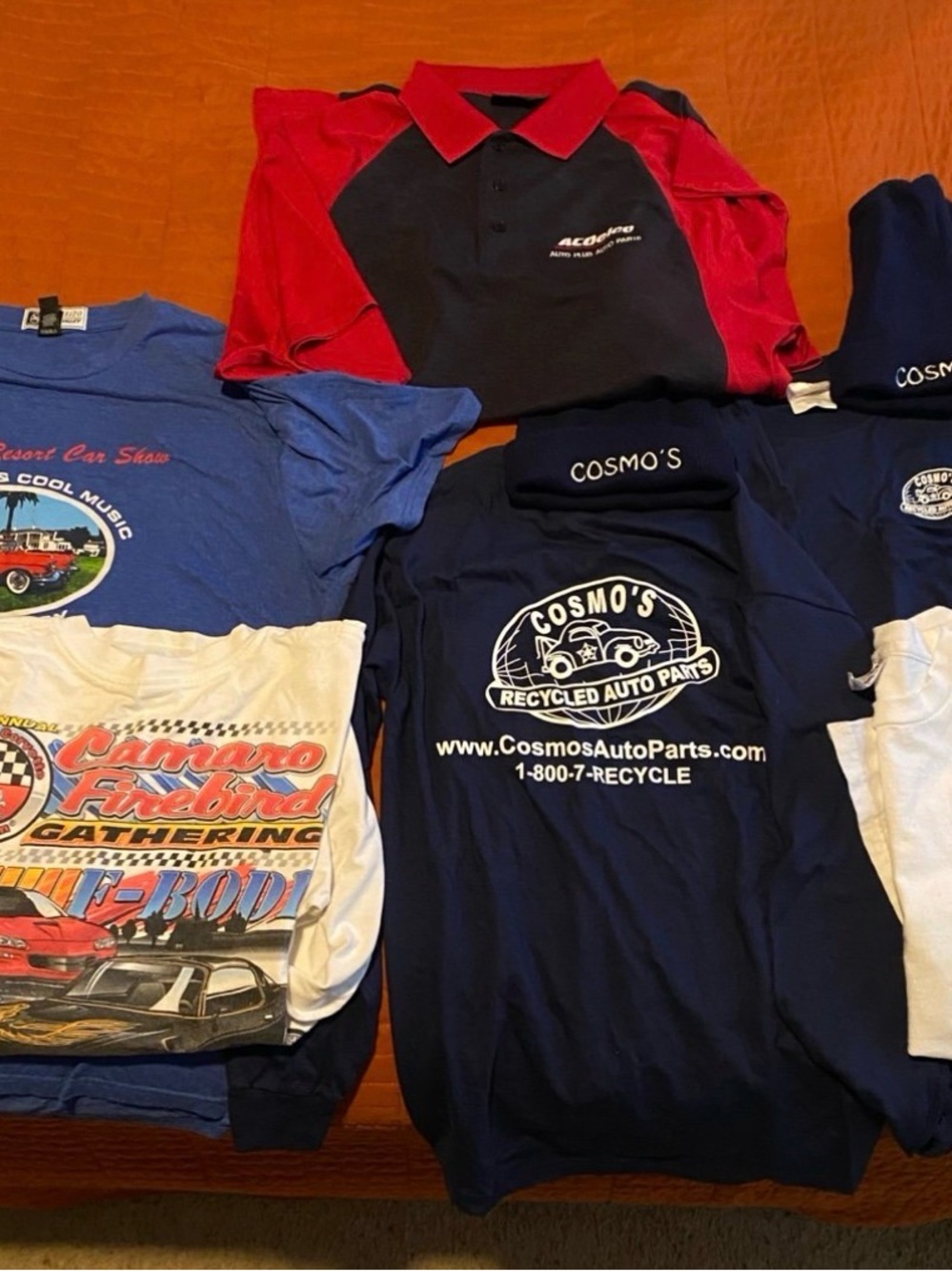 Assorted Vintage auto parts/Racing Car/Gas/Service Station T-shirts.